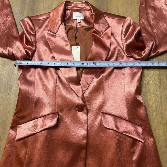 Cinq à Sept Karis Tailored Textured Metallic Satin Blazer Size 10 Copper Pink - Picture 7 of 15